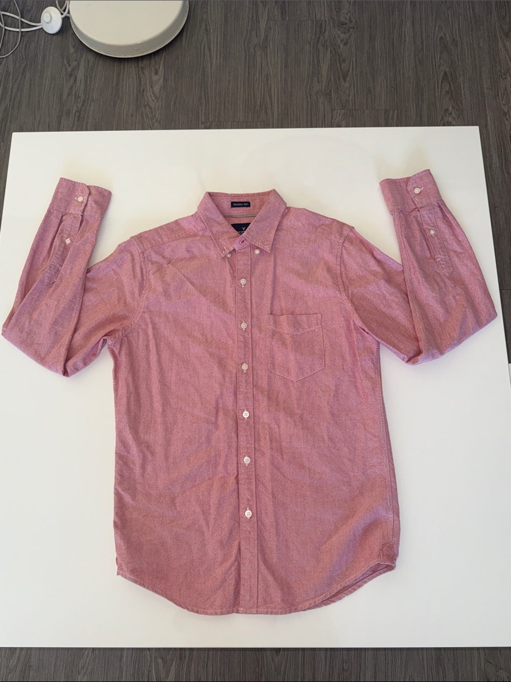 American Eagle Seriously Soft Red Long Sleeve Button Up Shirt Size S/P/CH